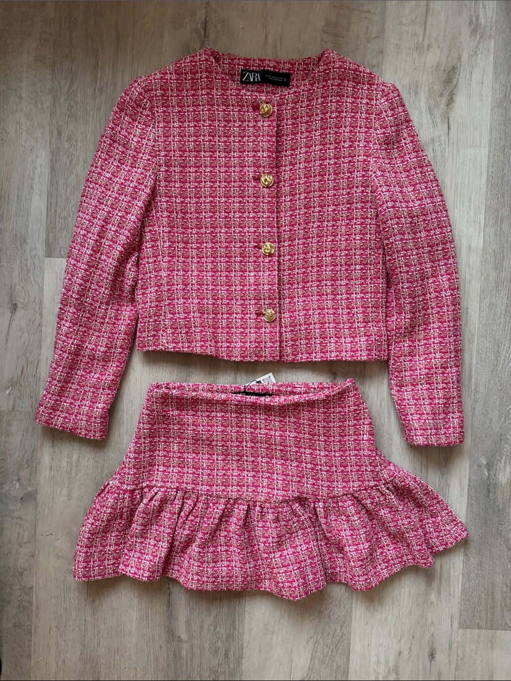 Zara Pink Tweed Jacket Set